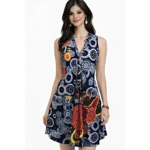 Exist Womens Sz S/M Blue Floral A-Symmetric Casual Collared Dress Sleeveless NWT